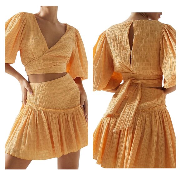 Sovere Reason Skirt NWT Size Small Yellow Textured Cotton Mini - Picture 1 of 6